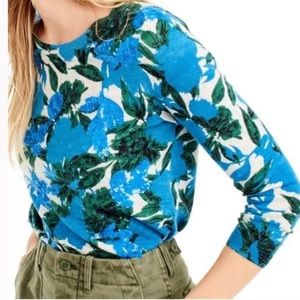 NWT J. Crew Tippi Floral Sweater with Sequins, Size small, Azure blue
